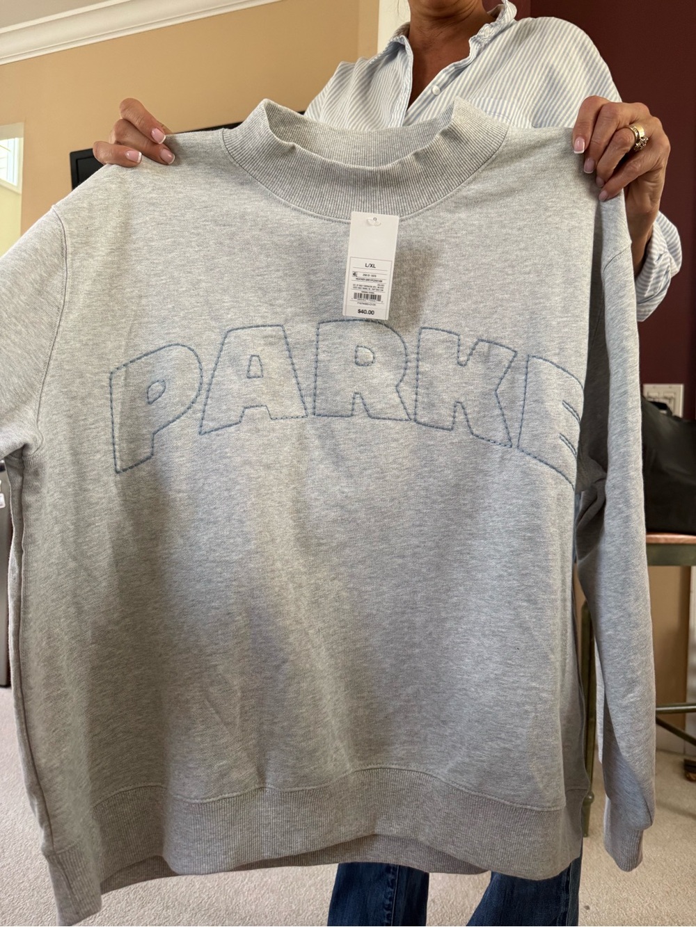 Parker Women's Light Gray Embroidered Crewneck Sweater
